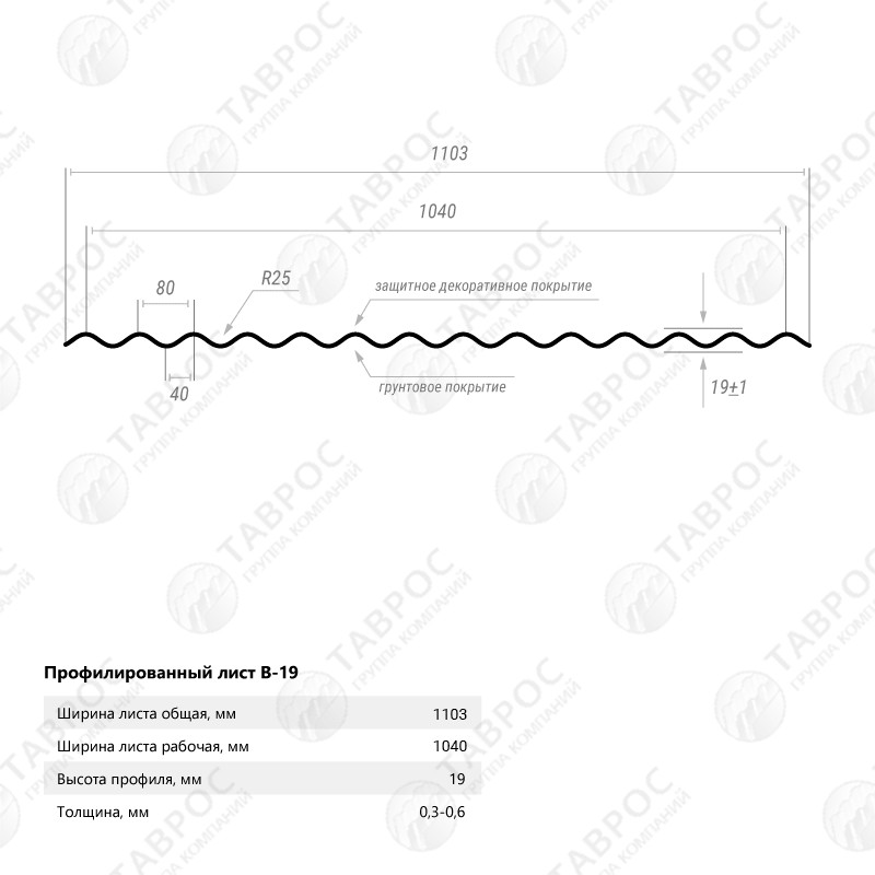 Гофрированный лист В-19 Гладкий полиэстер RAL 6005 (Зелёный мох) 3000*1103*0,5 двухсторонний