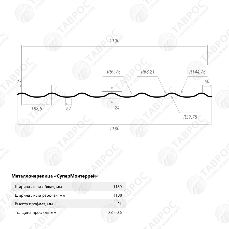 Металлочерепица Classic Гладкий полиэстер RAL 5005 2250*1180*0,5