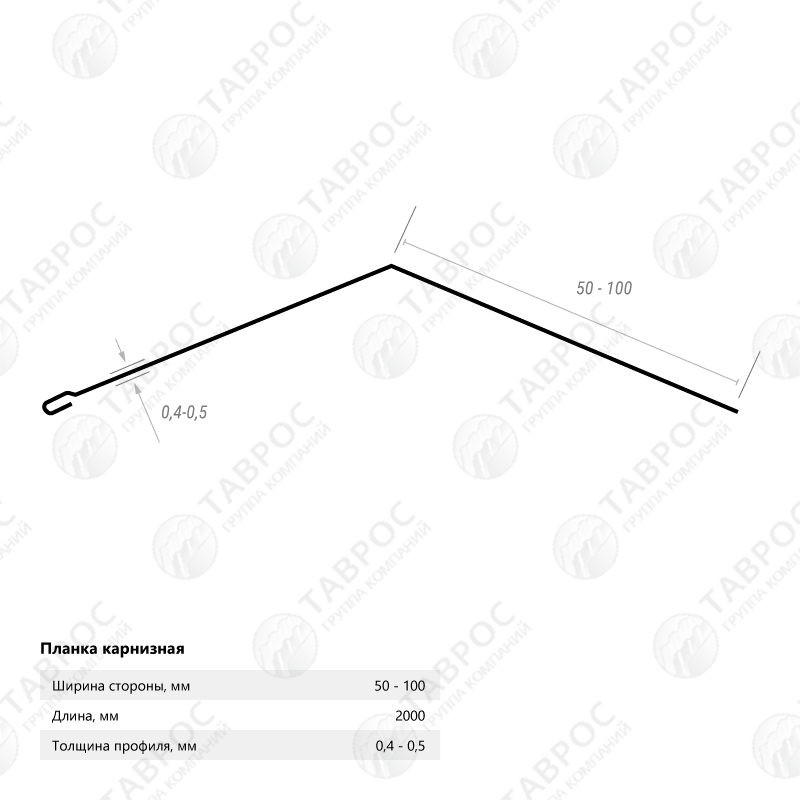 Планка карнизная Гладкий полиэстер RAL 9003 (Белый) 2000*50