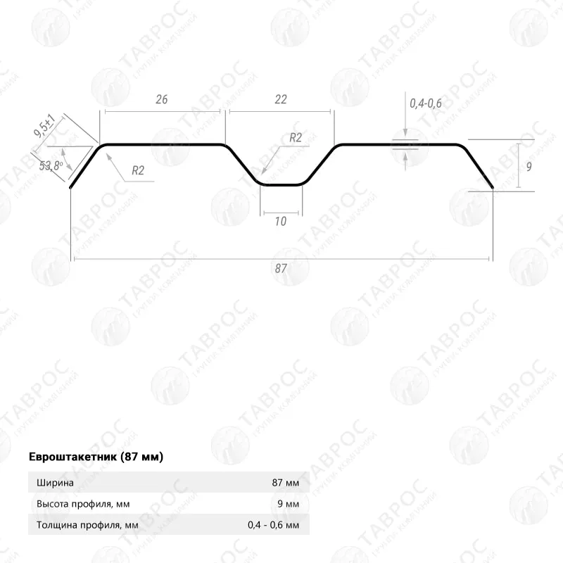 Металлический штакетник Гладкий полиэстер RAL 7004 (Серый) 2000*87*0,4 односторонний Фигурный