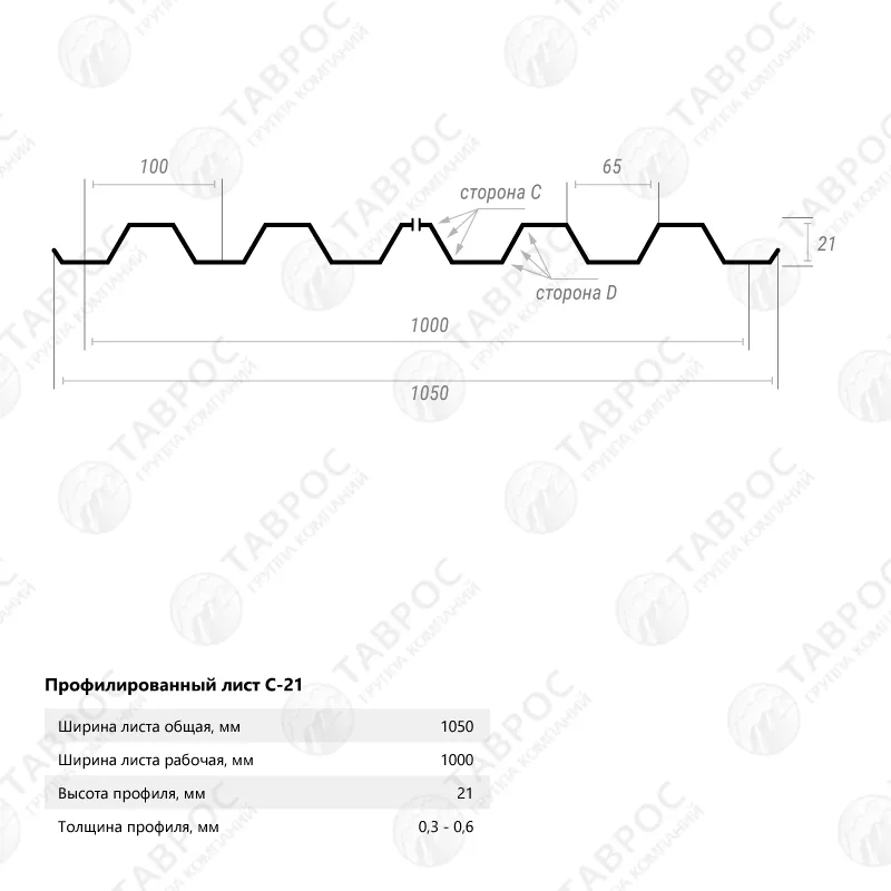 Профнастил С-21 Гладкий полиэстер RAL 6005 (Зелёный мох) 2000*1050*0,5 двухсторонний