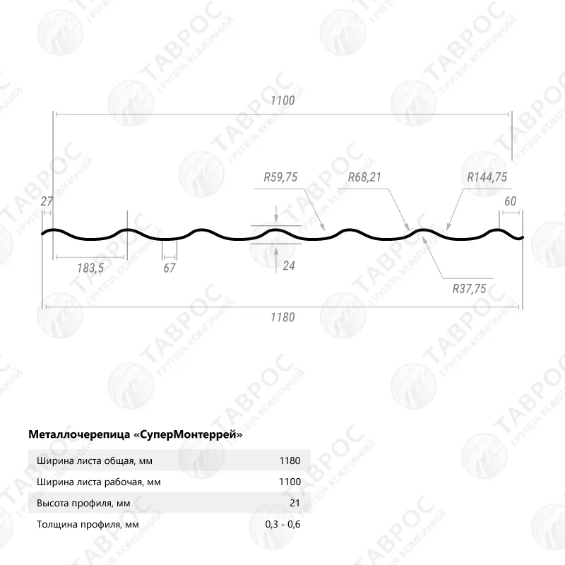 Металлочерепица Classic Гладкий полиэстер RAL 6005 3650*1180*0,45